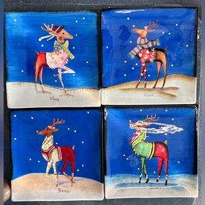 VTG Reindeer Platter 10" Plate Rebecca Ruegger Nantucket Home Blitzen Christmas
